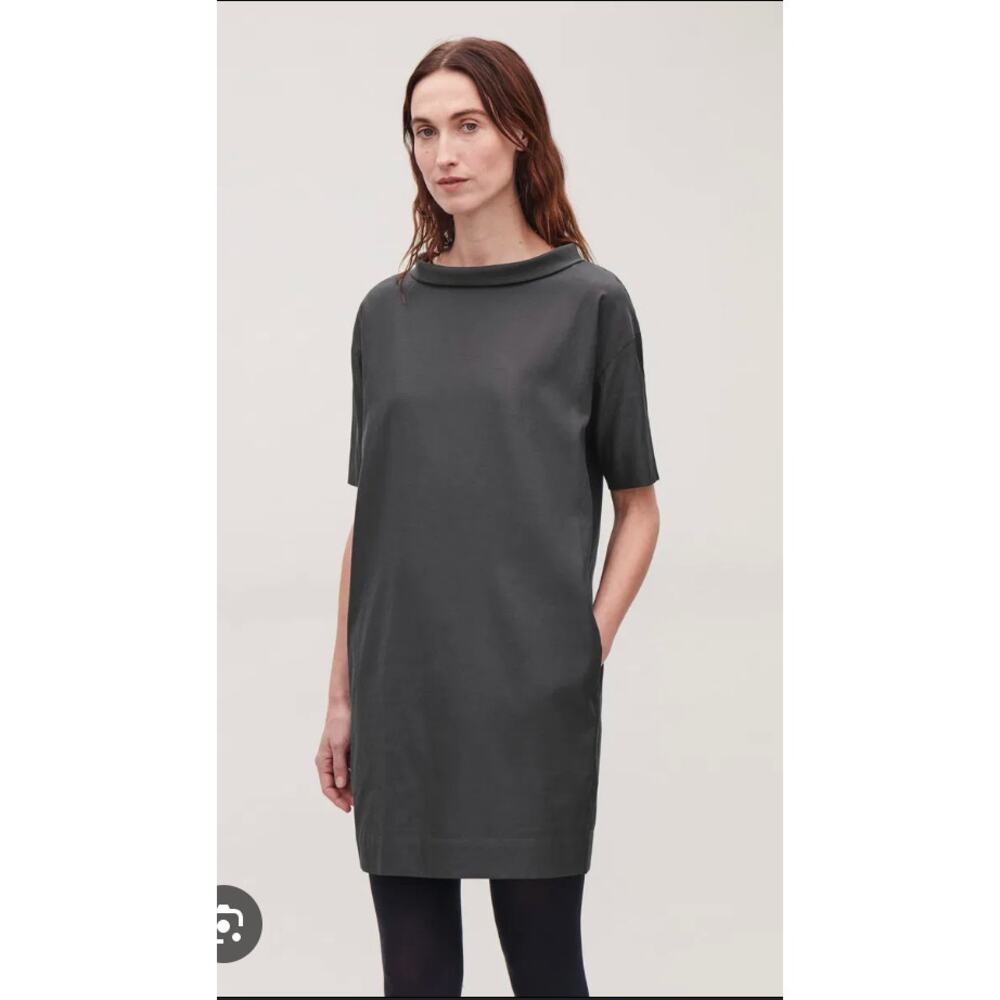 COS Folded-Collar Draped Dress Womans 4 Grey classic capsule lagenlook